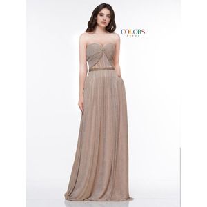 Colors by Kristine Vitali Formal Dress 4 Rose Gold Metallic Rhinestone Maxi Prom